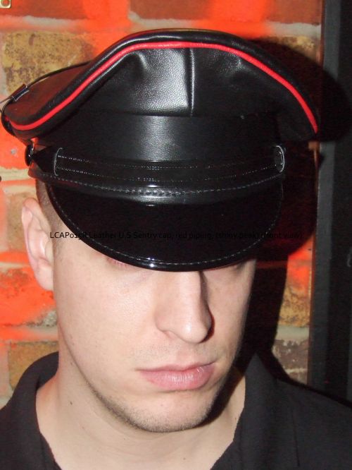 Leather U.S. Sentry Cap Red Piping